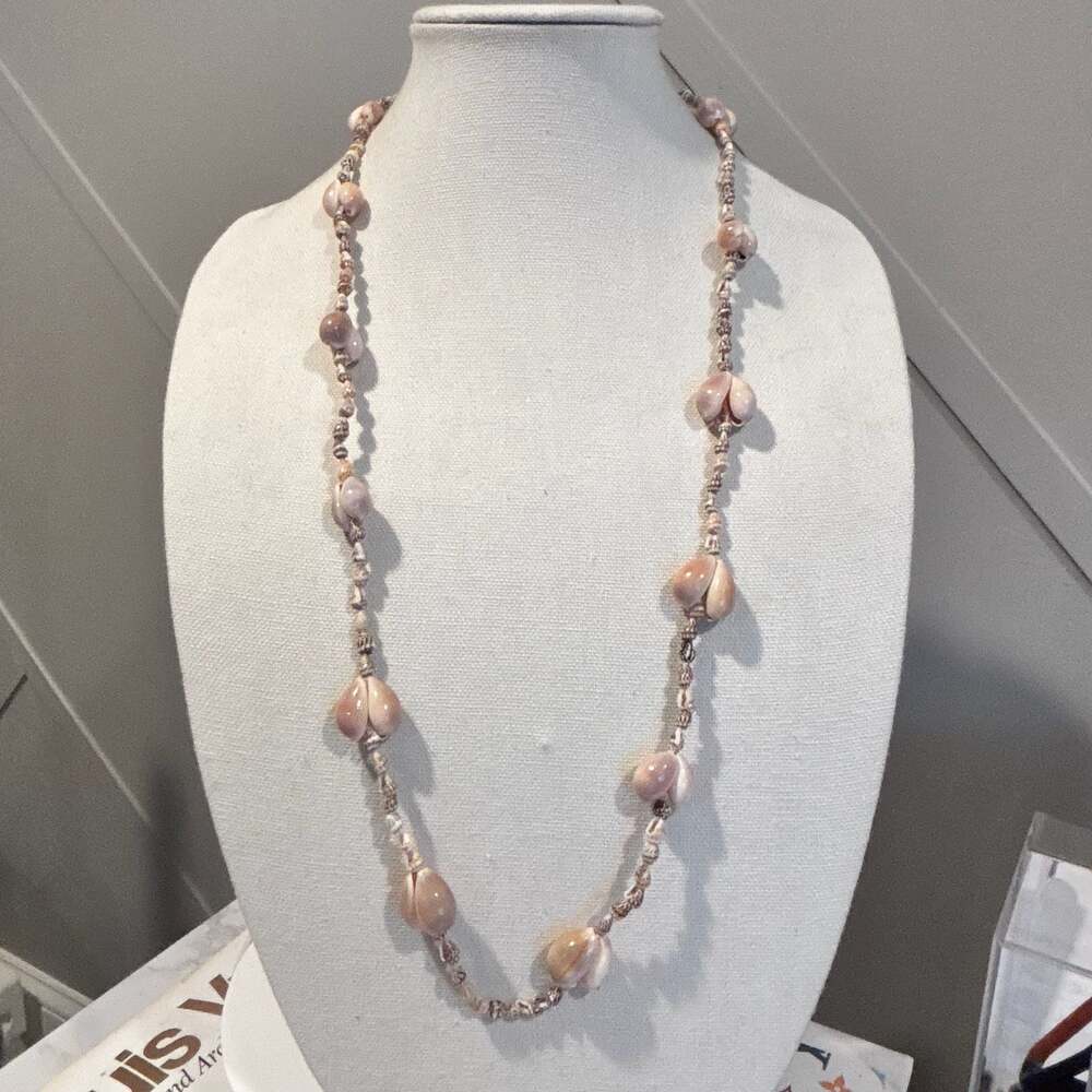 Neutral Tan Brown Long Sea Shell Necklace Natural